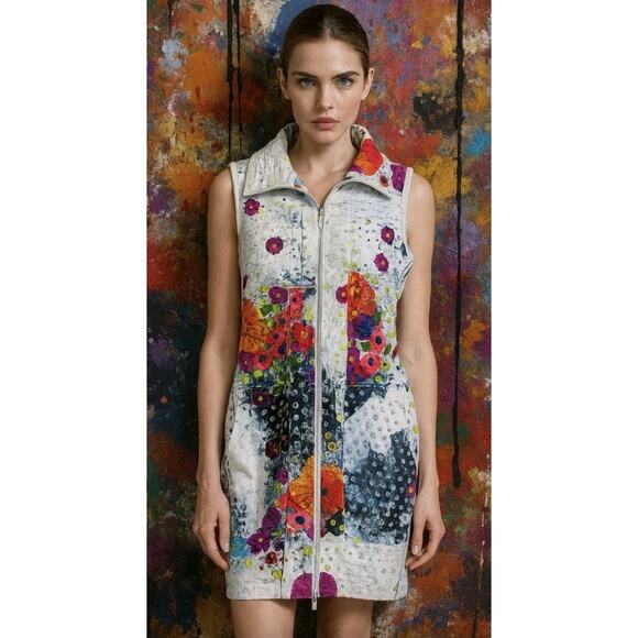 Simply Art Dolcezza Dresses & Skirts - Art Simply by Dolcezza Colorful Floral Full Zip Sleeveless Dress M Pockets